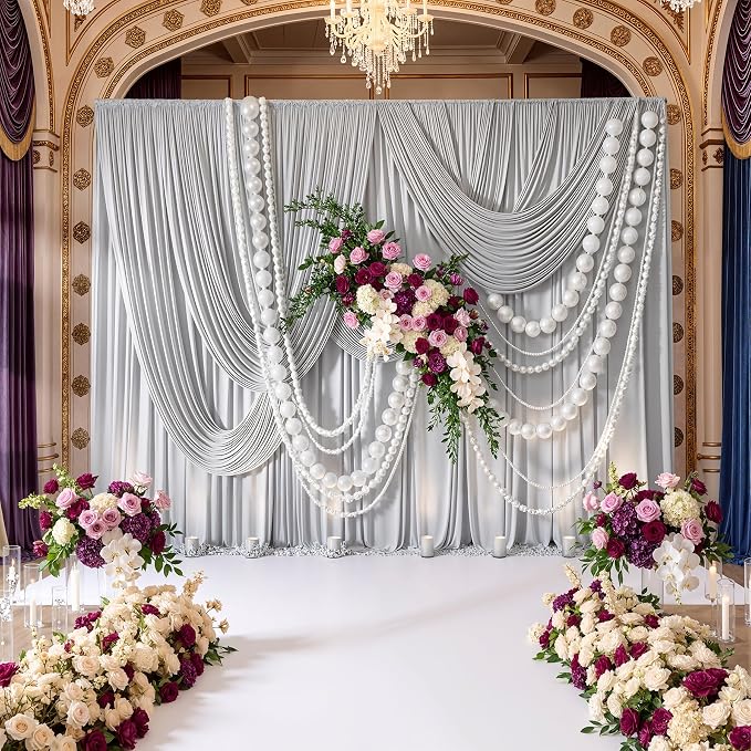 20ft x 10ft Wrinkle Free Silver Backdrop Curtain for Parties, Thick Polyester Backdrop Drapes for Wedding Space Birthday Party Background Baby Shower Decor - Image 3