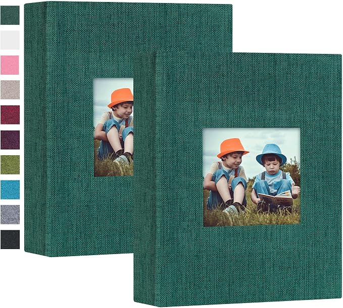 Mublalbum 2 Pack Small Photo Album 4x6, 52 Pockets, Linen Cover,Dark Green | Linen Cover with Display Window, 52 Vertical Pockets, Portable Mini Picture Book for Artwork Postcards, Picture Storage by Mublalbum
