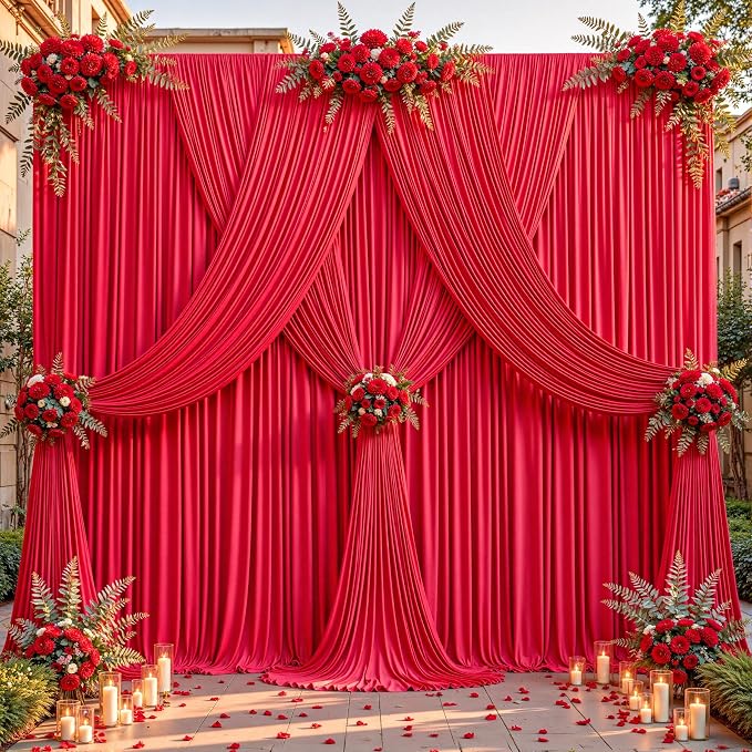 24ftx10ft Wrinkle Free Red Backdrop Curtain - 10 Feet Photography Backdrop Drapes, Silky Polyester Back Drop Cloth for Wedding Baby Shower Balloon Arch Background - Image 3