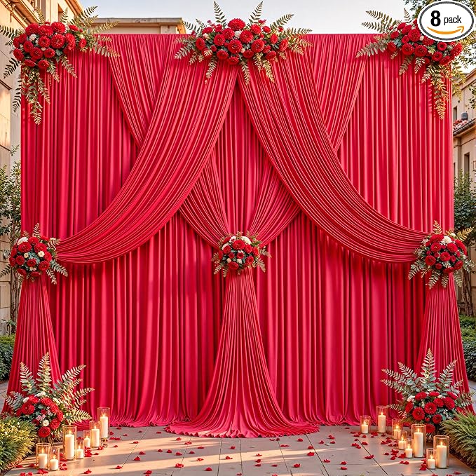 32ftx10ft Wrinkle Free Red Backdrop Curtain - 10 Feet Photography Backdrop Drapes, Silky Polyester Back Drop Cloth for Wedding Baby Shower Balloon Arch Background by Unknown