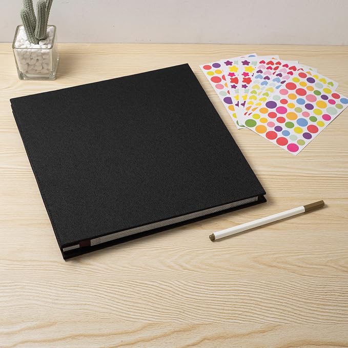 Large Photo Album Self Adhesive 4x6 8x10 10x12 13"x12.6" Scrapbook Album 12.6"x11" Inch 60 Black Sticky Pages Linen Cover Magnetic Photo Album with A Metallic Pen and DIY Stickers(Black) - Image 6