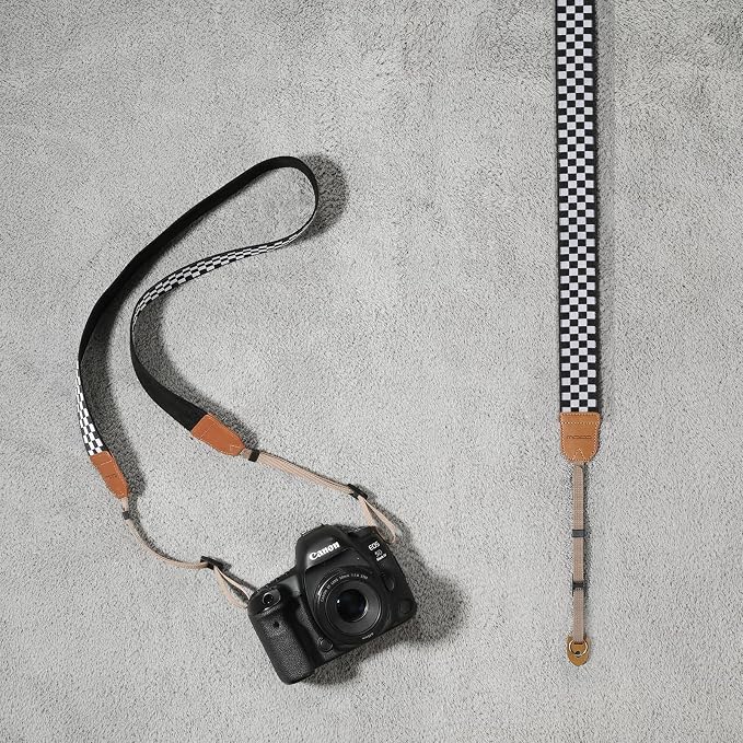 MoKo Camera Strap Compitable with Canon/Sony/Nikon/Minolta/Panasonic/DSLR | Cotton Vintage Camera Strap,Adjustable Neck Shoulder Strap,for Camcorder,Binoculars,for Adults Kids, Black and White Plaid - Image 7