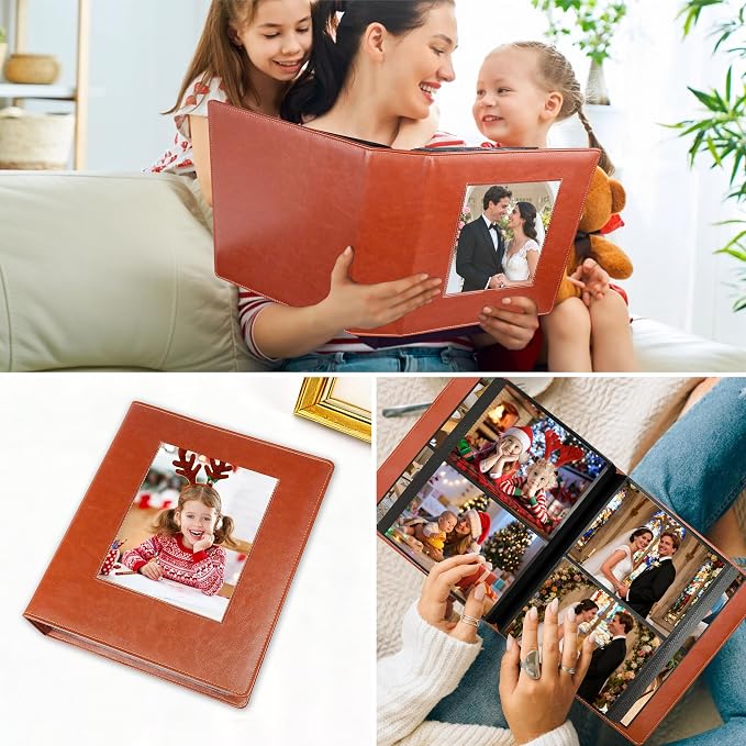 Photo Album 5x7 Holds 272 Pictures Leather Cover 5 x 7 Album Extra Large Capacity Picture Book Acid Free Inner Pages Book for Wedding Family Boys Girls Art Work Photos (Brown) - Image 8