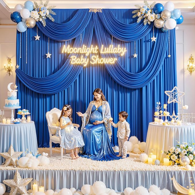 30ft x 10ft Wrinkle Free Royal Blue Backdrop Curtain for Party, Polyester Royal Blue Photo Backdrop Drapes 6 Panels 5x10ft for Birthday Photography Background Weddings Baby Shower Party - Image 2