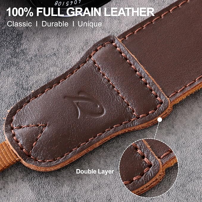Padwa Lifestyle Coffee Leather Camera Strap - 1.5" Soft Full Grain Cowhide Camera Straps for Photographers, Soft Suede Fabric Padded Leather Strap with Quick Release fits All Cameras - Image 3