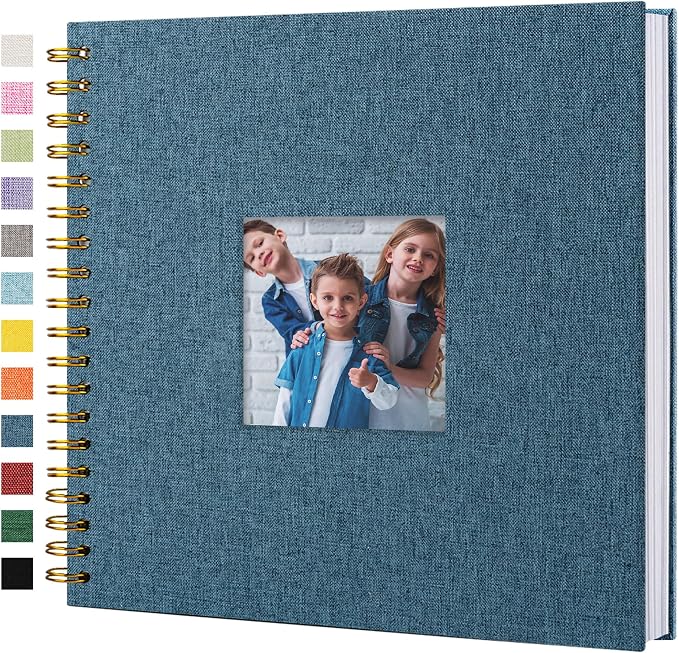 Scrapbook Photo Album Linen Cover, 10 x 10 Inch Hardcover Kraft White Pages Memory Book, for Travel Wedding Guest Book Christmas Baby Shower (40 Sheets/ 80 Pages,Blue) | Navy Hardcover Kraft White Pages Memory Book, for Travel Wedding Guest Book Christ... by Hiwhy