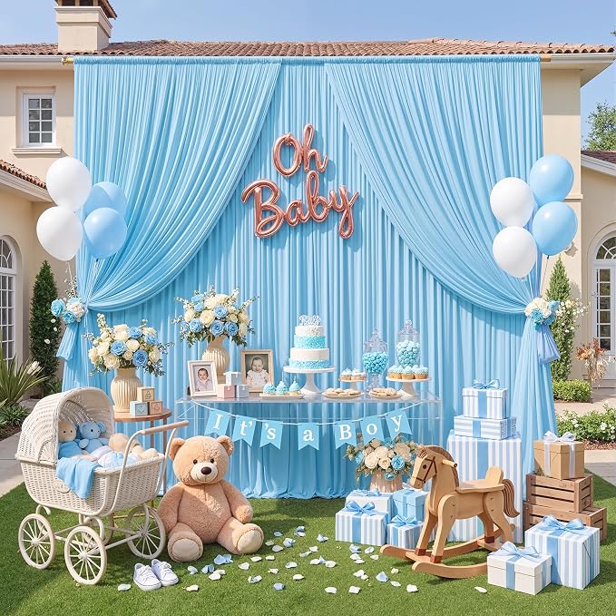 10ft x 10ft Wrinkle Free Baby Blue Backdrop Curtain for Parties, Polyester Blue Photo Backdrop Drapes 2 Panels 5x10ft for Wedding Party Photography Background Baby Shower Birthday Decor - Image 8