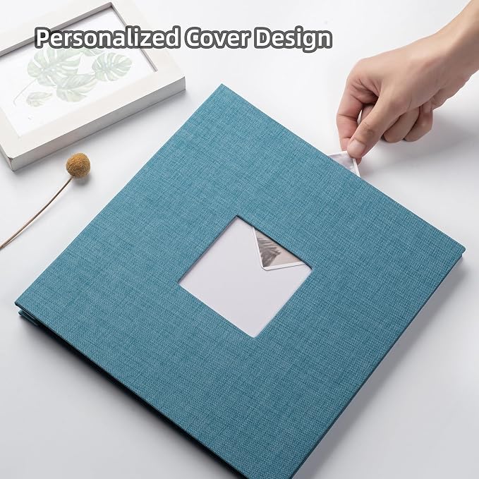 HoneyTolly Large Photo Album Self Adhesive, DIY Scrapbook Album for 3x5 4x6 8x10 Pictures, 60 Pages Linen Cover Memory Book, Ideal Gift for Family Wedding Baby Christmas Anniversary(Sky Blue) - Image 2