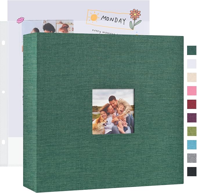 Mublalbum 12x12 Inch 3 Ring DIY Scrapbook Photo Album 80 Pages, Dark Green | 3 Ring Binder Scrapbook, Linen Cover, 40 Plastic Sleeves 80 Pages, Memory Book for Wedding, Baby, Family, DIY Projects by Mublalbum