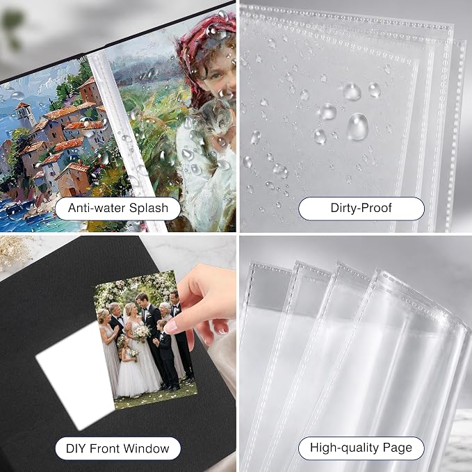 Aevdor 11x14 Photo Album and Art Portfolio, 64 Photos, Linen Cover, Black | Front Display Window, Clear 11x14 Sleeves for Oversized Prints, Certificates, Artwork & Drawings - Image 6