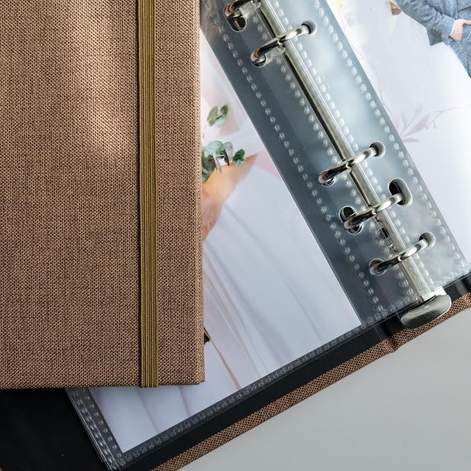 Photo Album For 2X6 Photo Booth Slip In Strips And 4X6 Pictures - 6 Ring Notebook Binder With 20 2 By 6 Sleeves - Fits 80 Photobooth Prints (UMBER BROWN - LINEN HARDCOVER, 4X6) - Image 6