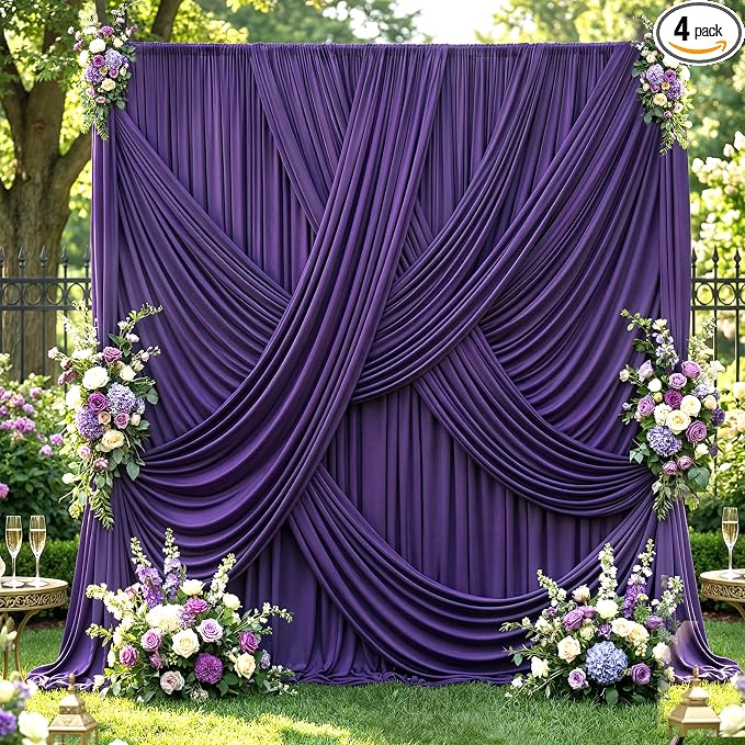 20x12 ft Deep Purple Backdrop Curtains for Weddings, Birthdays and Photos | 4 Panels 5x12 ft, Wrinkle-Free Polyester Drapes, Washable, Ironable, 4 in Rod Pocket for Baby Showers Photography Background by PartyVillage