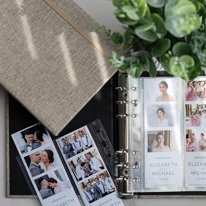 Photo Album For 2X6 Photo Booth Slip In Strips And 4X6 Pictures - 6 Ring Notebook Binder With 20 2 By 6 Sleeves - Fits 80 Photobooth Prints (FLAX BEIGE - LINEN HARDCOVER, 2X6) - Image 7