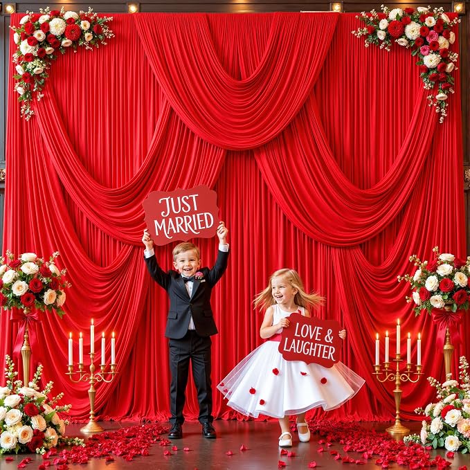 10x10 Red Backdrop Curtain for Parties Wedding Wrinkle Free Red Photo Curtains Backdrop Drapes Fabric Decoration for Birthday Party Baby Shower Christmas 5ft x 10ft,2 Panels - Image 4