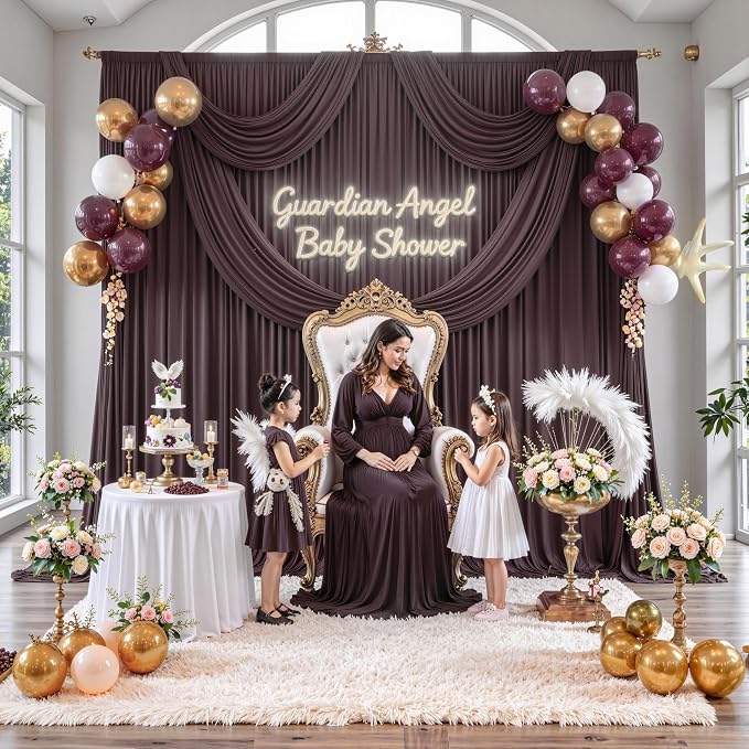 40 ft x 10 ft Wrinkle Free Brown Backdrop Curtain for Parties, Wedding Brown Photo Backdrop Drapes, Fabric 8 Panels 5ft x 10ft for Baby Shower Photoshoot Engagement Birthday Photography Background - Image 6