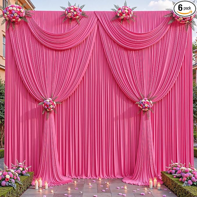 24ftx10ft Wrinkle Free Hot Pink Backdrop Curtain - 10 Feet Photography Backdrop Drapes, Silky Polyester Back Drop Cloth for Wedding Baby Shower Balloon Arch Background by Unknown
