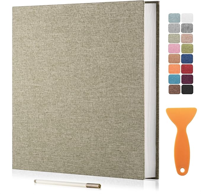 Large Photo Album Self Adhesive Scrapbook Album for 4×6 8×10 Pictures DIY Magnetic Linen Cover Album 40 Pages for Family Wedding Gifts with Metal Pen and Plastic Board by HenPisen
