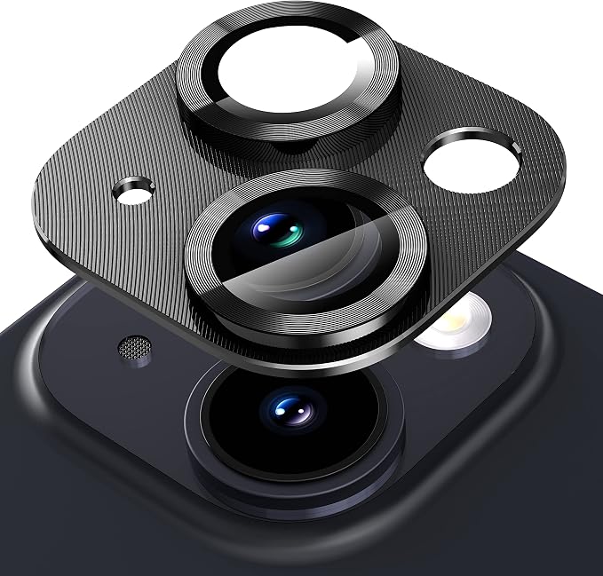 Suoman for iPhone 14 6.1 inch/iPhone 14 Plus 6.7 inch Camera Lens Protector, 9H Tempered Glass Film, [Does not Affect Night Shots] Metal Lens Protective Cover - Black by Suoman