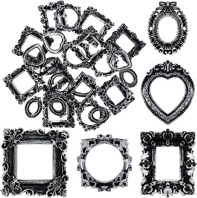 Vicenpal 25 Pcs Vintage Sliver Mini Vintage Picture Frames Bulk | Small Vintage Photo Frames, Antique, Resin, Baroque, Ornate, Cute Wallet Size, for DIY Jewelry Gifts Christmas Wedding Decor by Vicenpal