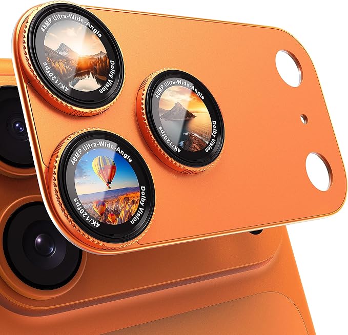 CACOE Metal Camera Lens Protector for iPhone 17 Pro Max | 9H Tempered Glass, Aluminum Frame, HD Clarity, Scratch-Resistant, Camera Screen Protector Cover Accessories, Orange by CACOE