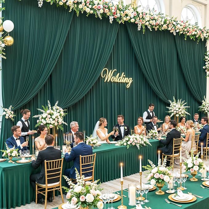 6 Panels Hunter Green Backdrop Curtains for Wedding Party Wrinkle Free Backdrops Curtain Drapes Fabric Decorations Photo Back Drop Cloth for Baby Shower Photography Stage Reception 30ft(W) x 12ft(H) - Image 4
