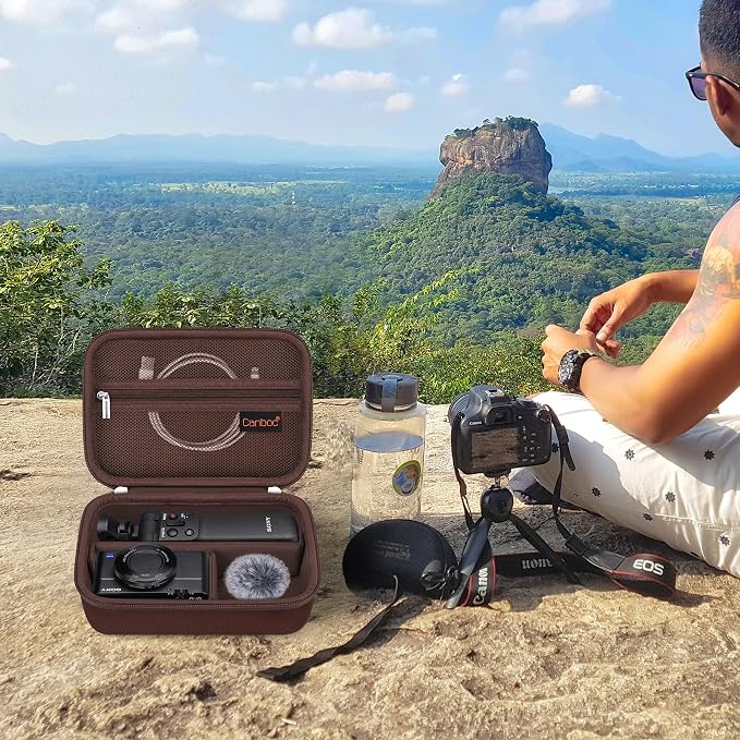 Canboc Carrying Case for Sony ZV-1F/ ZV-1/ ZV-1 II Digital Camera, Brown | Vlogger Accessory Kit Tripod Travel Storage Bag with Strap, Mesh Pocket fit Cable (Case Only) - Image 7