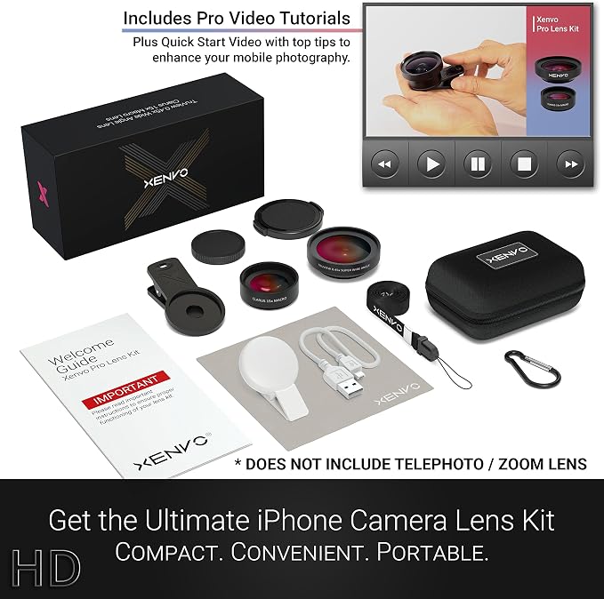 Xenvo Pro Lens Kit for iPhone and Android, Macro and Wide Angle Lens with LED Light and Travel Case Black - Image 8