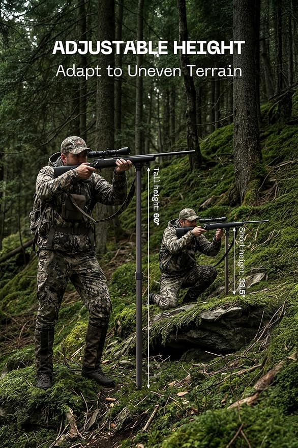 FANAUE 60" Carbon Fiber Hunting Shooting Stick, Adjustable Rifle Monopod with Arca Swiss Quick Release Plate - Image 6