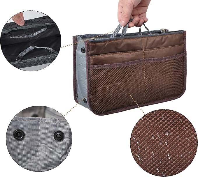Vercord Purse Organizer Insert for Handbags Bag Organizers Inside Tote Pocketbook Women Nurse Nylon 13 Pockets Coffee Small - Image 5
