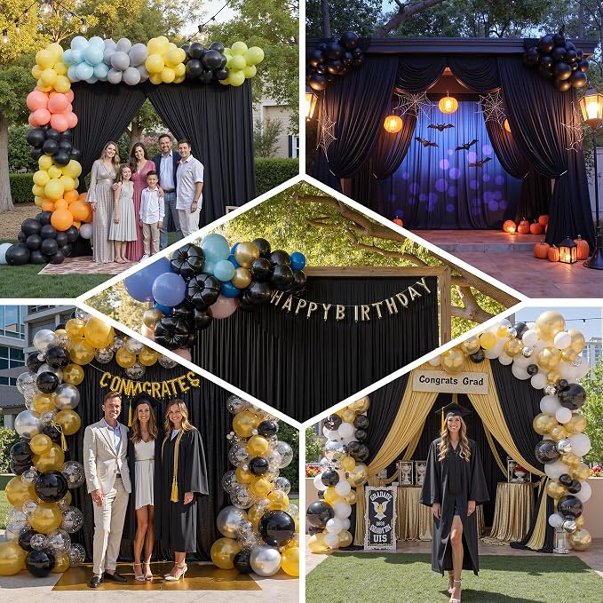 60x12 ft Black Backdrop Curtains for Weddings Parties, Birthdays and Photos - Image 3