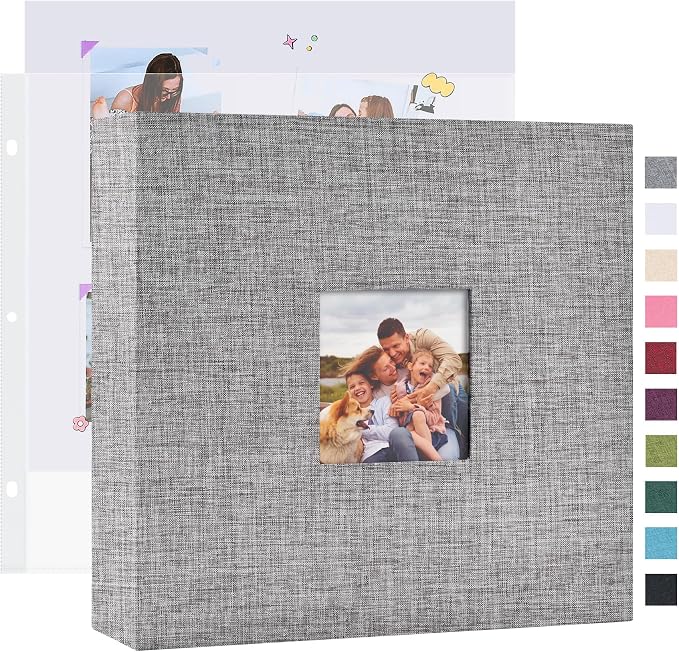 Mublalbum 10x10 Inch 3 Ring DIY Scrapbook Photo Album 80 Pages, Grey | 3 Ring Binder Scrapbook, Linen Cover, 40 Plastic Sleeves 80 Pages, Memory Book for Wedding, Baby, Family, DIY Projects by Mublalbum