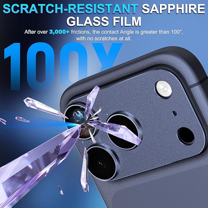 Suoman for iPhone 17 Pro Max Camera Lens Protector -Dark Blue | [All-in-one Frosted] [Strong-Adhesion] Metal Frame Tempered Glass Camera Lens Cover - Image 3