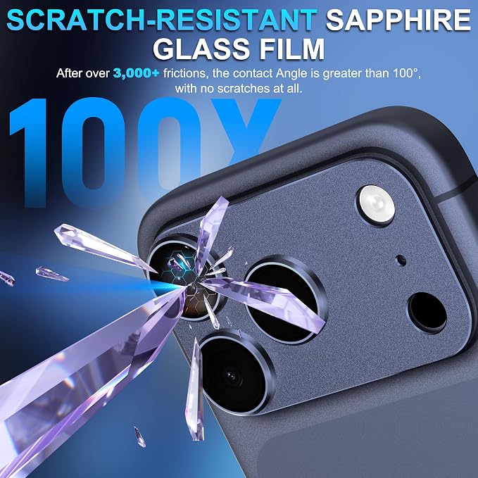 Suoman for iPhone 17 Pro Camera Lens Protector-Dark Blue | [All-in-one Frosted] [Strong-Adhesion] Metal Frame Tempered Glass Camera Lens Cover - Image 5
