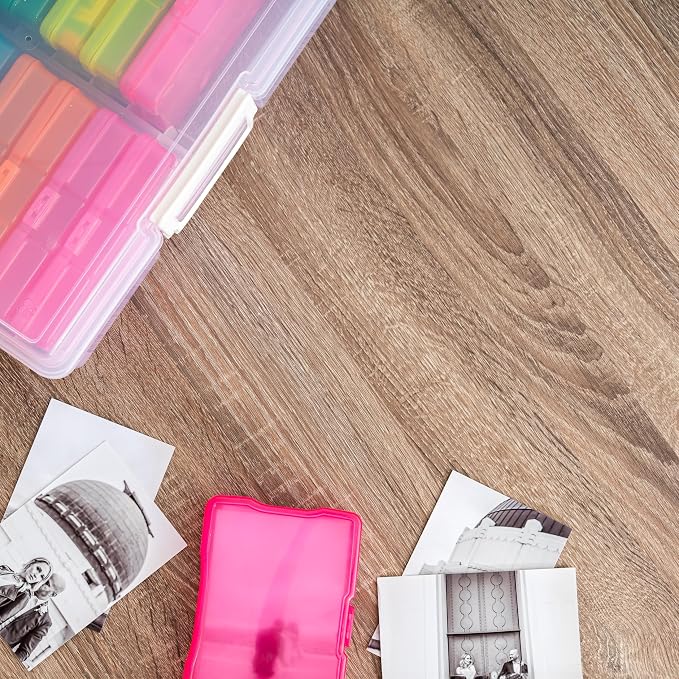 IRIS USA Photo Storage Box |Made in USA| 16 Cases - Clear/Multi | Fits 4" x 6" Pictures / Built-In Handle / Organizing Containers for Tasks, Stickers, Ephemera & Flashcards - Image 7