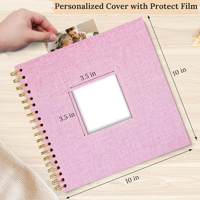 10"x10" Scrapbook Photo Album Linen Cover 20 Sheets 40 Pages White Paper | Pink Hardcover Kraft White Pages Memory Book, for Travel Wedding Guest Book Christmas Baby Shower Fits 4x6 & Instant Photos - Image 2
