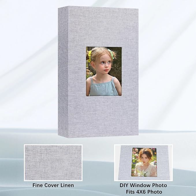Aevdor 2 Pack 4x6 Photo Albums, Holds 600 Photos, Linen Cover, Grey | Linen Hardcover, Slip-In Pockets, Acid-Free & PVC-Free, Store Wedding Baby Vacation Memories - Image 8