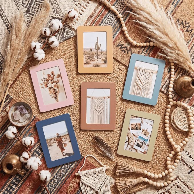 12 Pack Boho Magnetic Picture Frames 4x6 - Earthy Neutral Tones Minimalist Magnet Photo Borders for Refrigerator, Locker, Classroom & Office Decor - Open Face Aesthetic Home Accessories - Image 6