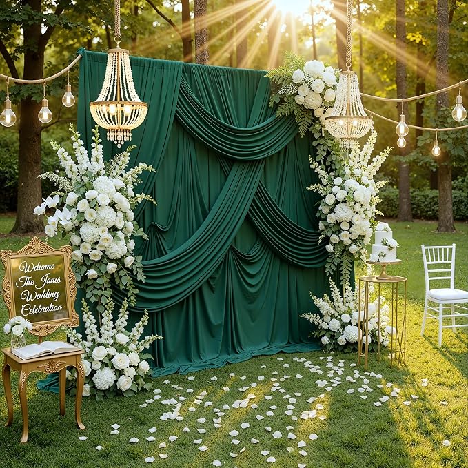 50ftx10ft Wrinkle Free Hunter Green Backdrop Curtains for Parties, Polyester Green Photo Backdrop Drapes 10 Panels 5x10ft for Wedding Birthday Baby Shower Photography Background - Image 8