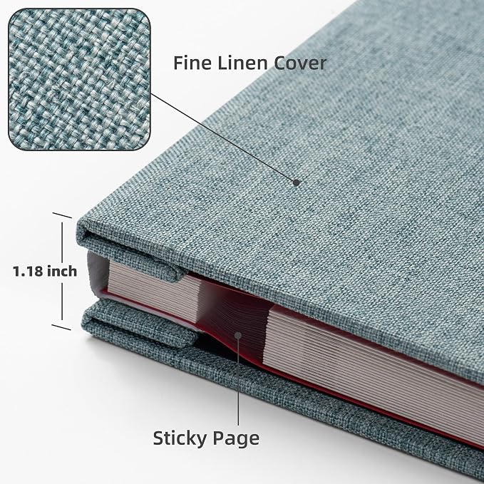 HoneyTolly Large Photo Album Self Adhesive, DIY Scrapbook Album for 4x6 8x10 Pictures, 40 Pages Linen Cover Memory Book, Ideal Gift for Family Travel Wedding Baby Christmas Anniversary(Green) - Image 6