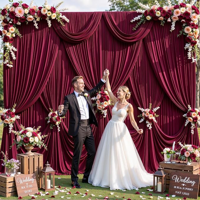 6 Panels Burgundy Backdrop Curtain for Parties Wedding Wrinkle Free Maroon Photo Curtains Backdrop Drapes Fabric Decoration for Birthday Engagement Ceremony 30ft(W) x 10ft(H) - Image 2