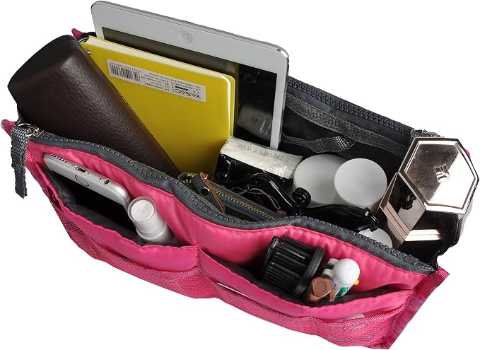 Vercord Purse Organizer Insert for Handbags Bag Organizers Inside Tote Pocketbook Women Nurse Nylon 13 Pockets Rose Small - Image 4
