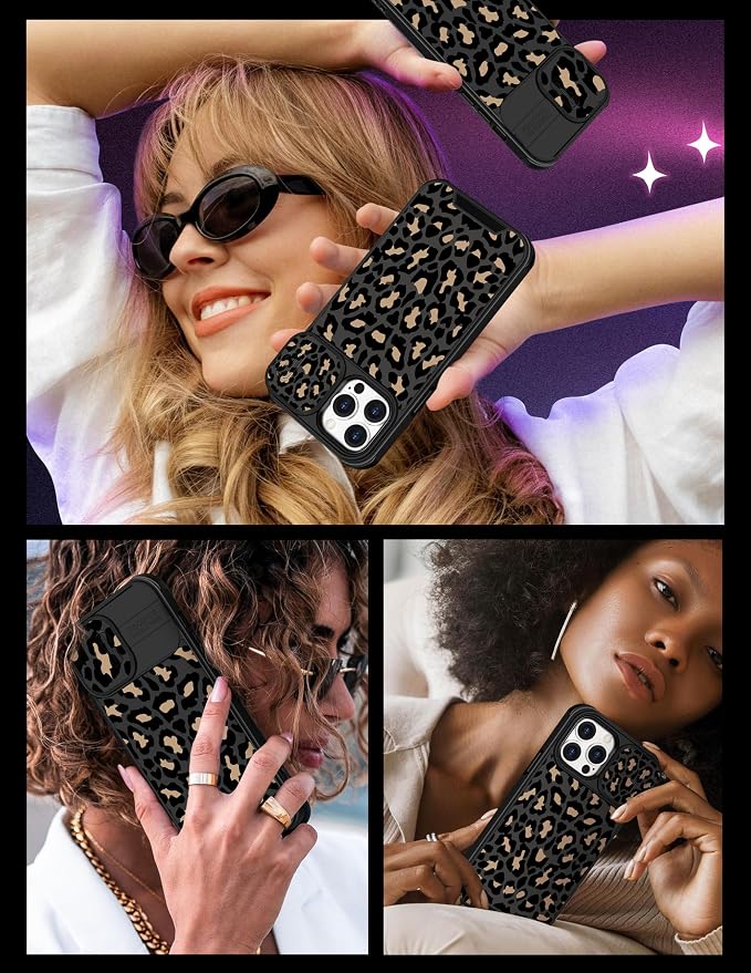 Case for iPhone 12 Pro Max Black Luxury Phone Cover | 2in1, Leopard, for Women Girls, Cheetah Animal Print, Design, with Slide Camera Cover, Protective, Pattern, Cute Cases, 6.7'' - Image 6