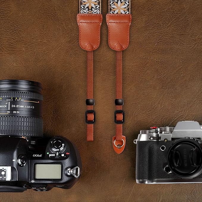 Padwa Lifestyle Camera Strap - 2" Cowhide Head Yellow Floral Camera Straps for Photographers,Vintage Jacquard Embroidery Woven Cotton Adjustable Shoulder Neck Straps for All DSLR Cameras - Image 7