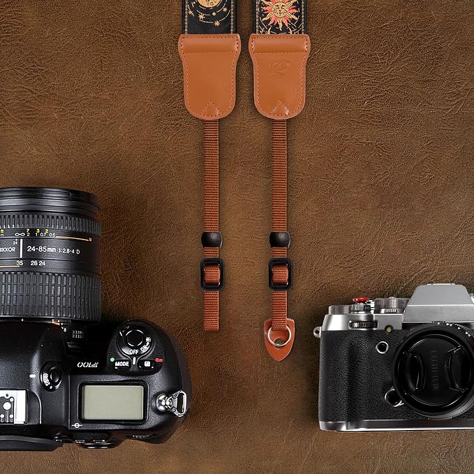 Padwa Lifestyle Helios Moon God Camera Strap -2" Double Layer Cowhide Ends Camera Straps for Photographers, Vintage Embroidered Cotton Weave Soft Padded Strap Adjustable fits All Cameras - Image 5