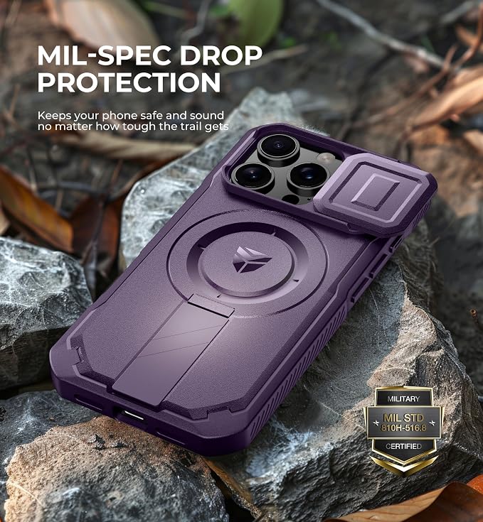 Dexnor for iPhone 16 Pro Case with Slide Camera Cover & Adjustable Kickstand, Magnetic Rugged Shockproof Bumper Cases Heavy-Duty Mangetic Protective Cover,Phantom Purple - Image 6