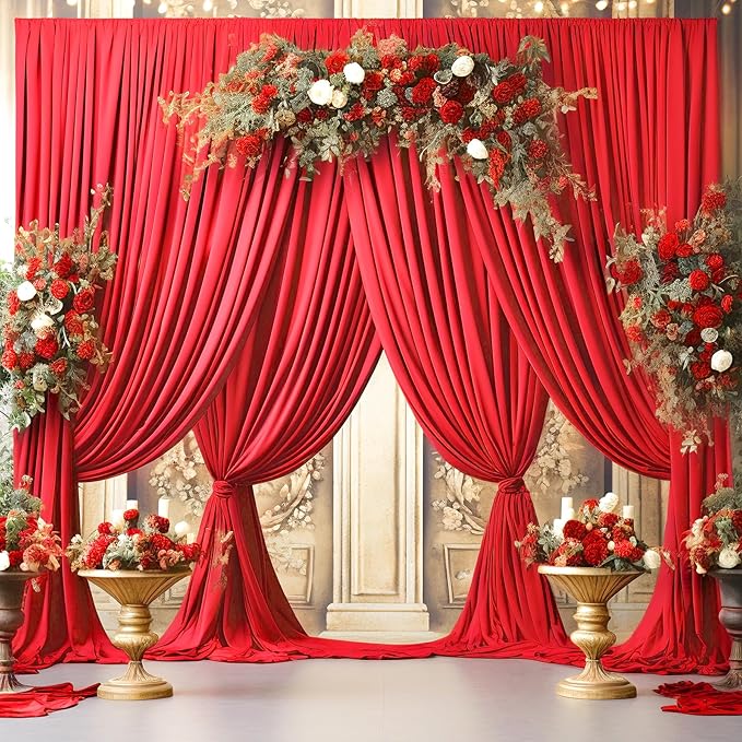 6 Panels Red Backdrop Curtains for Wedding Party Wrinkle Free Backdrops Curtain Drapes Fabric Decorations Photo Back Drop Cloth for Baby Shower Photography Stage Reception 30ft(W) x 12ft(H) - Image 4