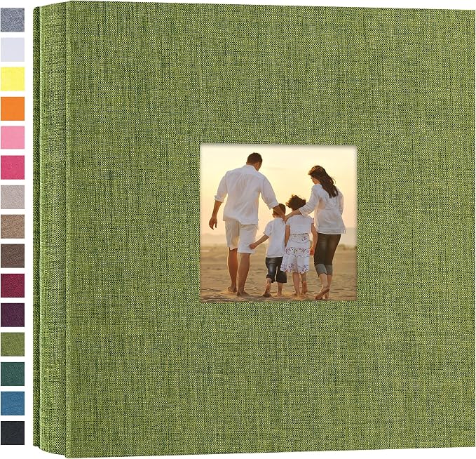 potricher Photo Album 4x6 Pictures, 200 Pockets, Linen Cover, Green | Linen Cover, Front Window, Large Capacity 4x6 Picture Albums, Photo Book for Family, Wedding, Anniversary, Baby, Keepsake by potricher