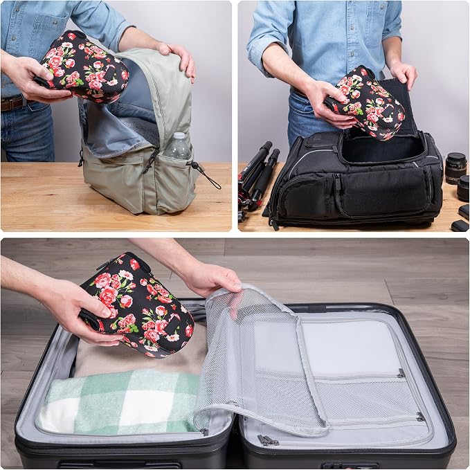 USA Gear Camera Sleeve (Large) for Mid-Size SLRs Compatible with Sony A7 V, Canon EOS R6 Mark II, Nikon Z 6III & more - Padded Neoprene DSLR Case with Zipper Accessory Pocket & Belt Loop (Floral) - Image 7