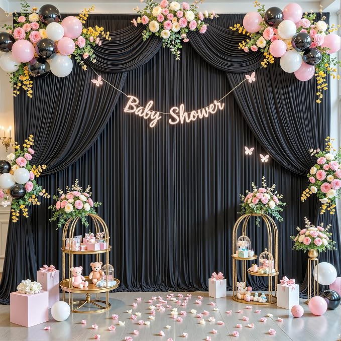 Black Backdrop Curtain for Parties Wrinkle Free Black Photo Curtains Backdrop Drapes Fabric Decoration for Birthday Party Wedding 5ft x 8ft,2 Panels - Image 5