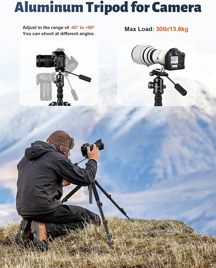 83" Camera Tripod, Aluminum Tripod Monopod for DSLR Phone | Heavy Duty Travel Tripod for Spotting Scope Binoculars Telescope Camcorder, 360° Ball Head, Max Load 35lb - Image 2